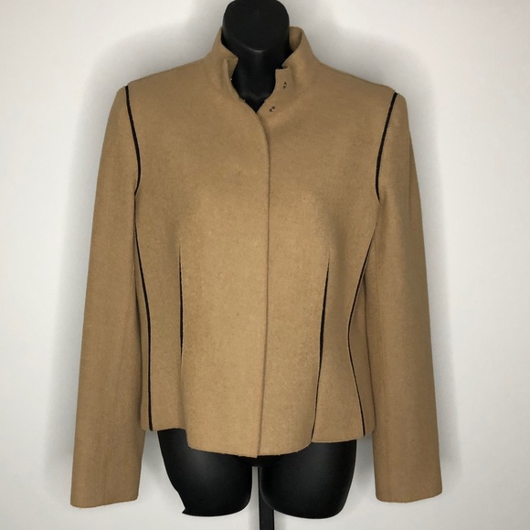 Calvin Klein Collection Camel Wool/Cashmere Jacket w Black Piping 10